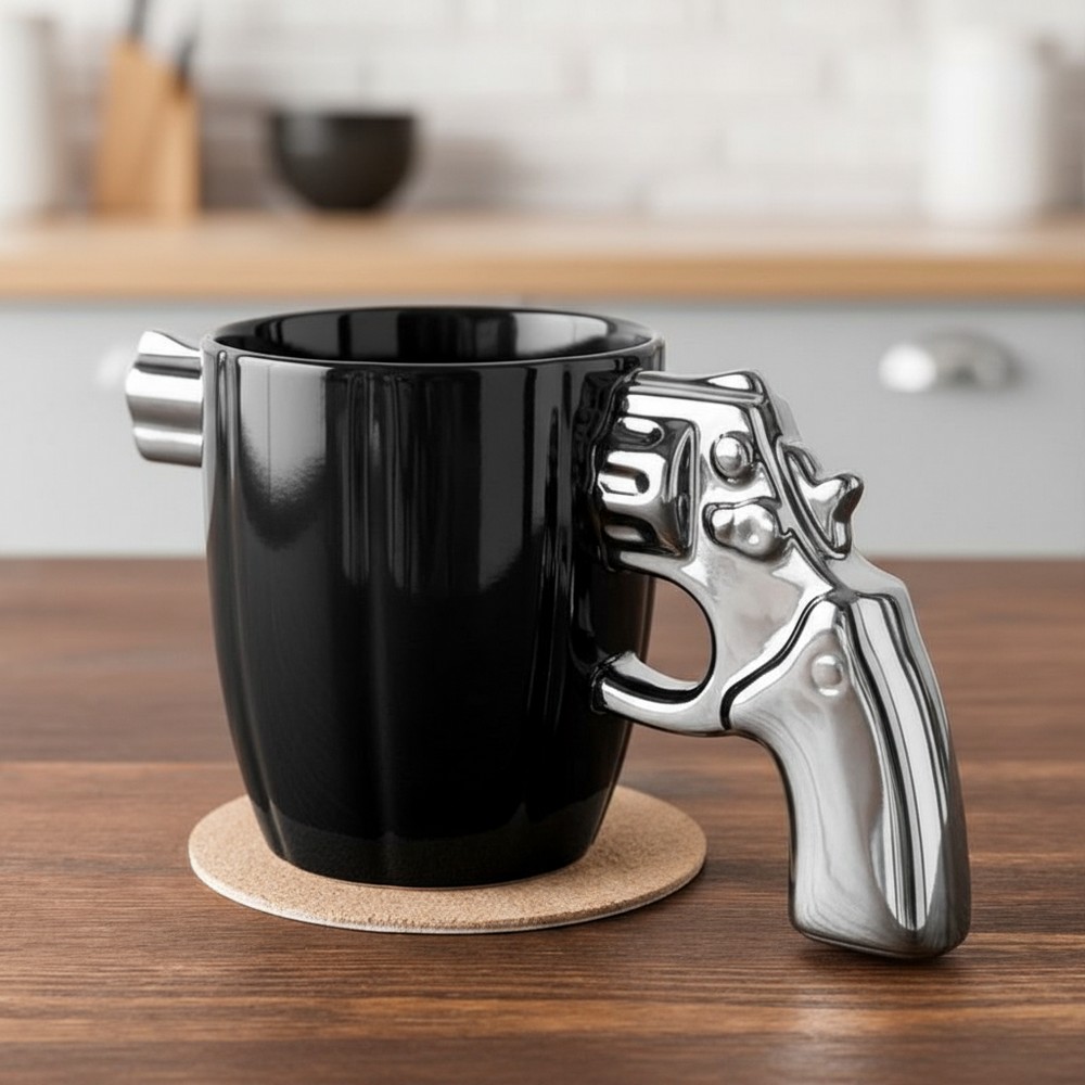 Revolver Krus Sort/Sølv (360 ml) | Det vilde vesten Krus - Temashop