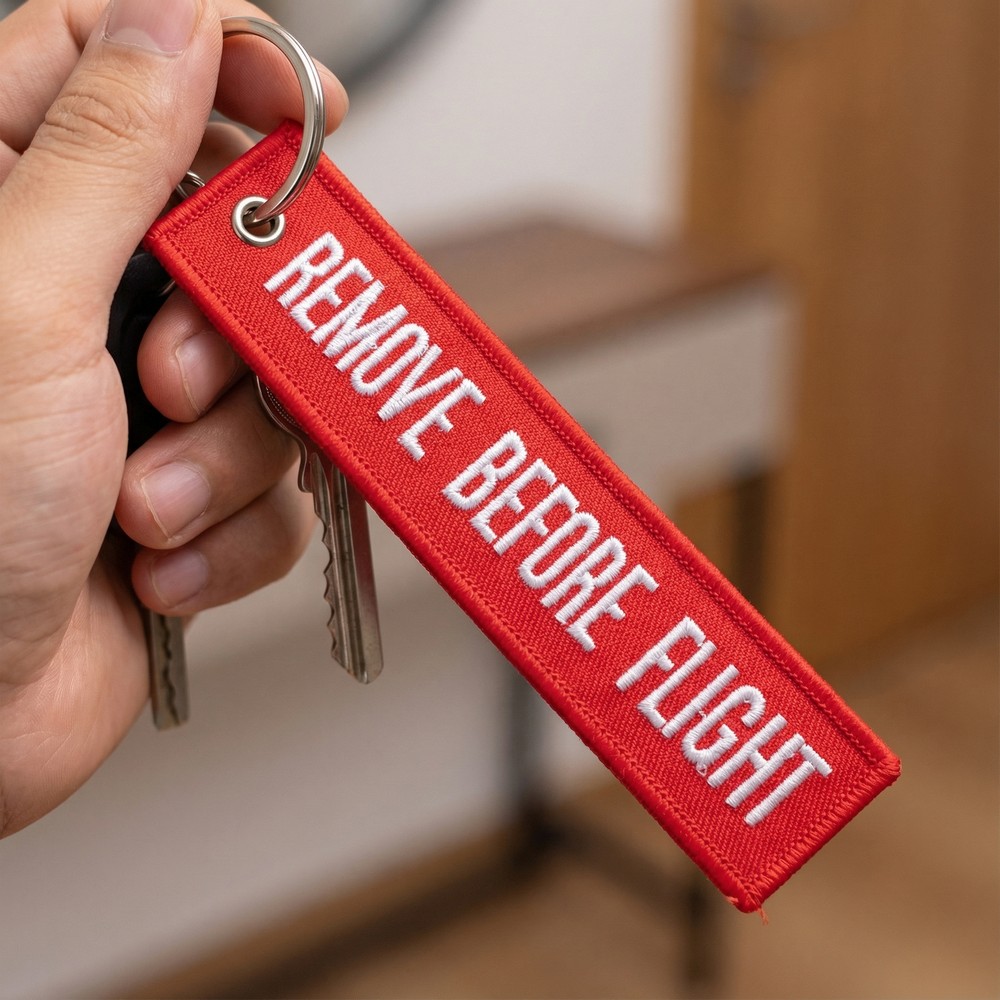 Remove Before Flight Nøglering (13 x 3 cm) | Pilot Nøgleringe - Temashop
