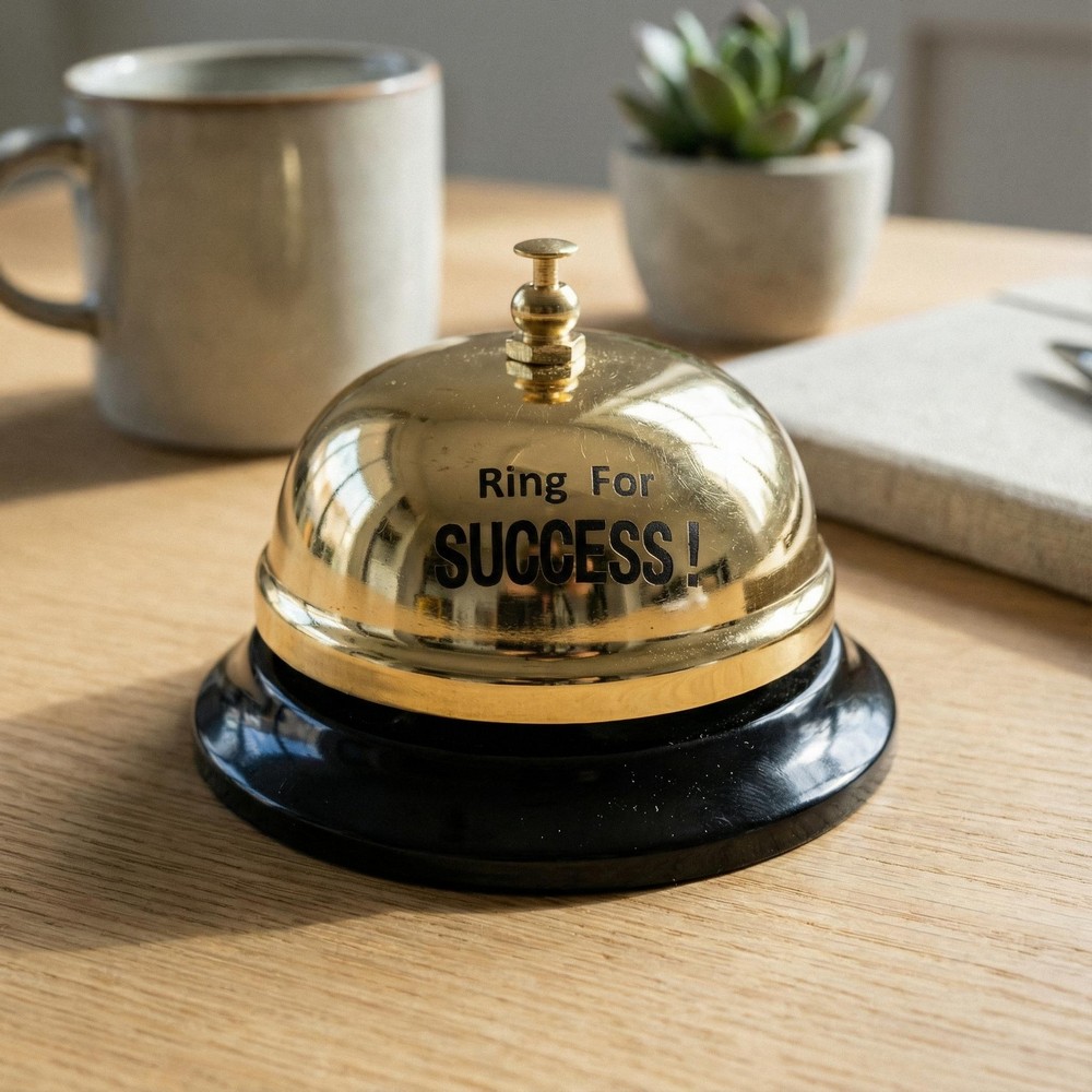 Ring for SUCCESS Receptionsklokke Guld (8,5 x 5,5 cm) | Sjovt diverse Sjove Kontorartikler - Temashop