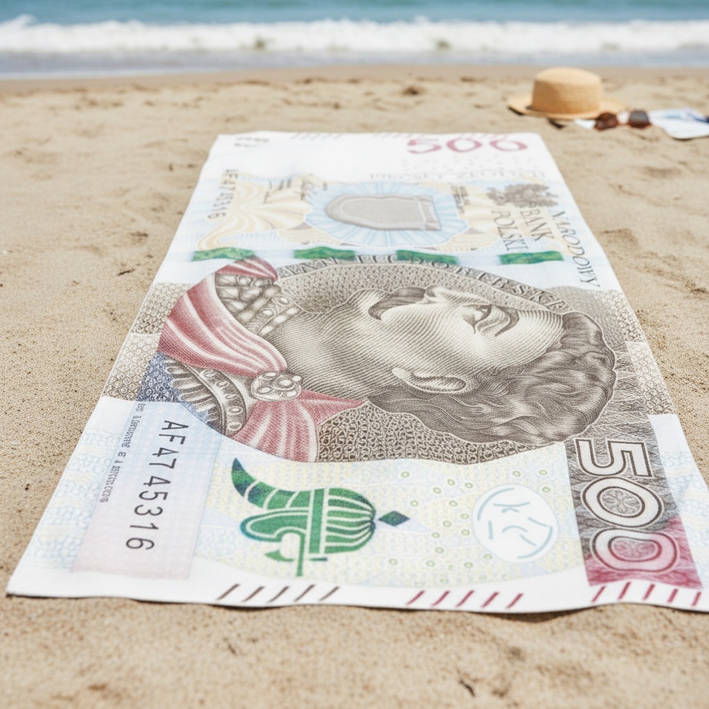 500 Zloty Polsk Pengeseddel Strandhåndklæde (160 x 80 cm) | Penge Håndklæder - Temashop