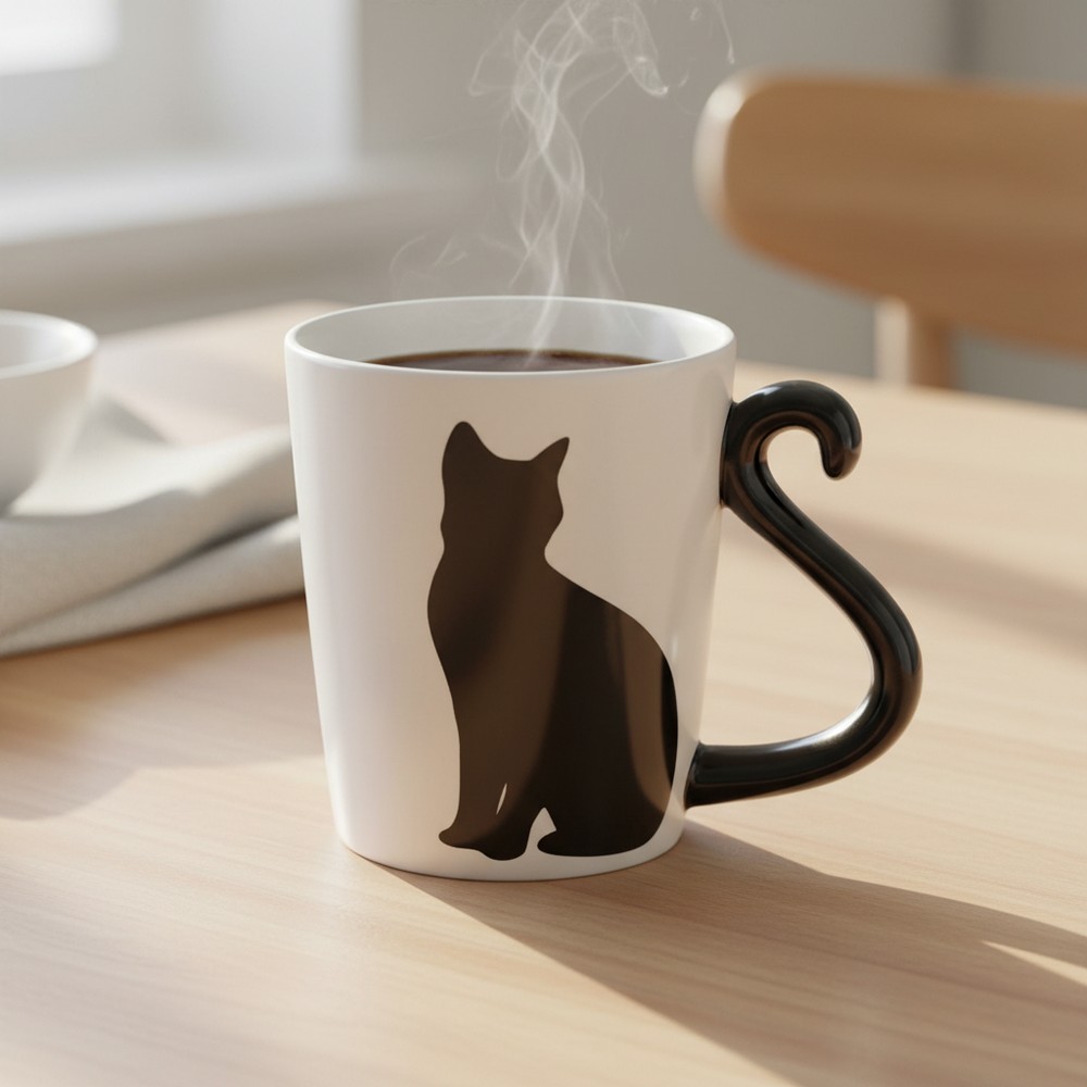 Kattehale Hank Krus Hvid/Sort (300 ml) | Kat Krus - Temashop