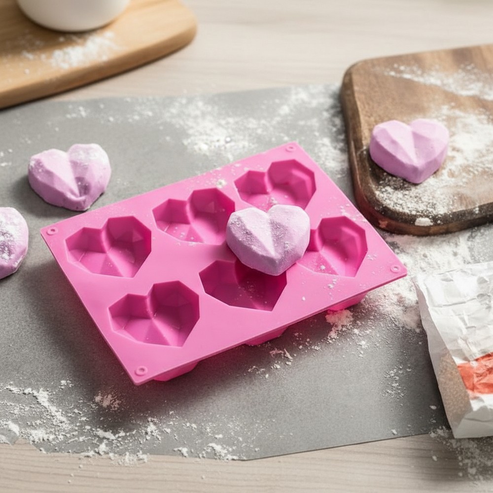 3D Hjerte Cupcake Silikoneform (17 x 22 x 2 cm & 6,5 x 5,8 x 2 cm) | Valentinsdag Cupcake forme - Temashop