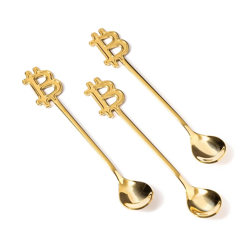 Bitcoin Teskeer Guld (14,5 x 2,5 x 0,2 cm) | Penge Bestik - Temashop
