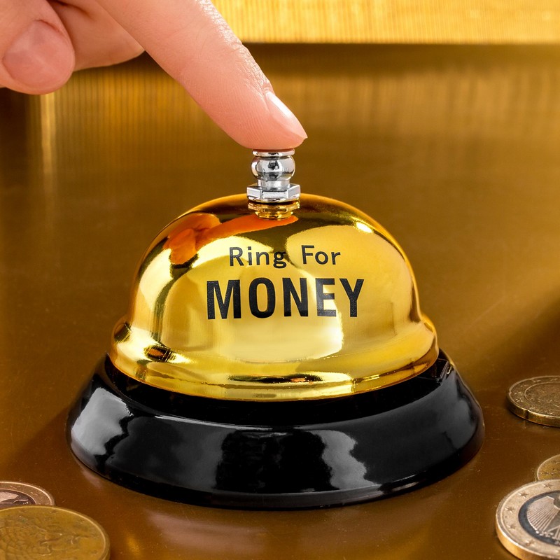 Ring For Money Receptionsklokke Guld (8,5 x 6 cm) | Penge Sjove Kontorartikler - Temashop