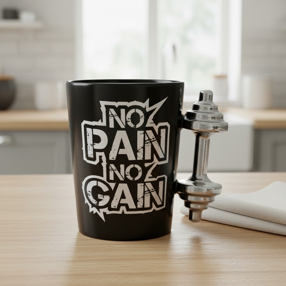 No Pain No Gain Håndvægt Krus (350 ml) | Bodybuilder Krus - Temashop
