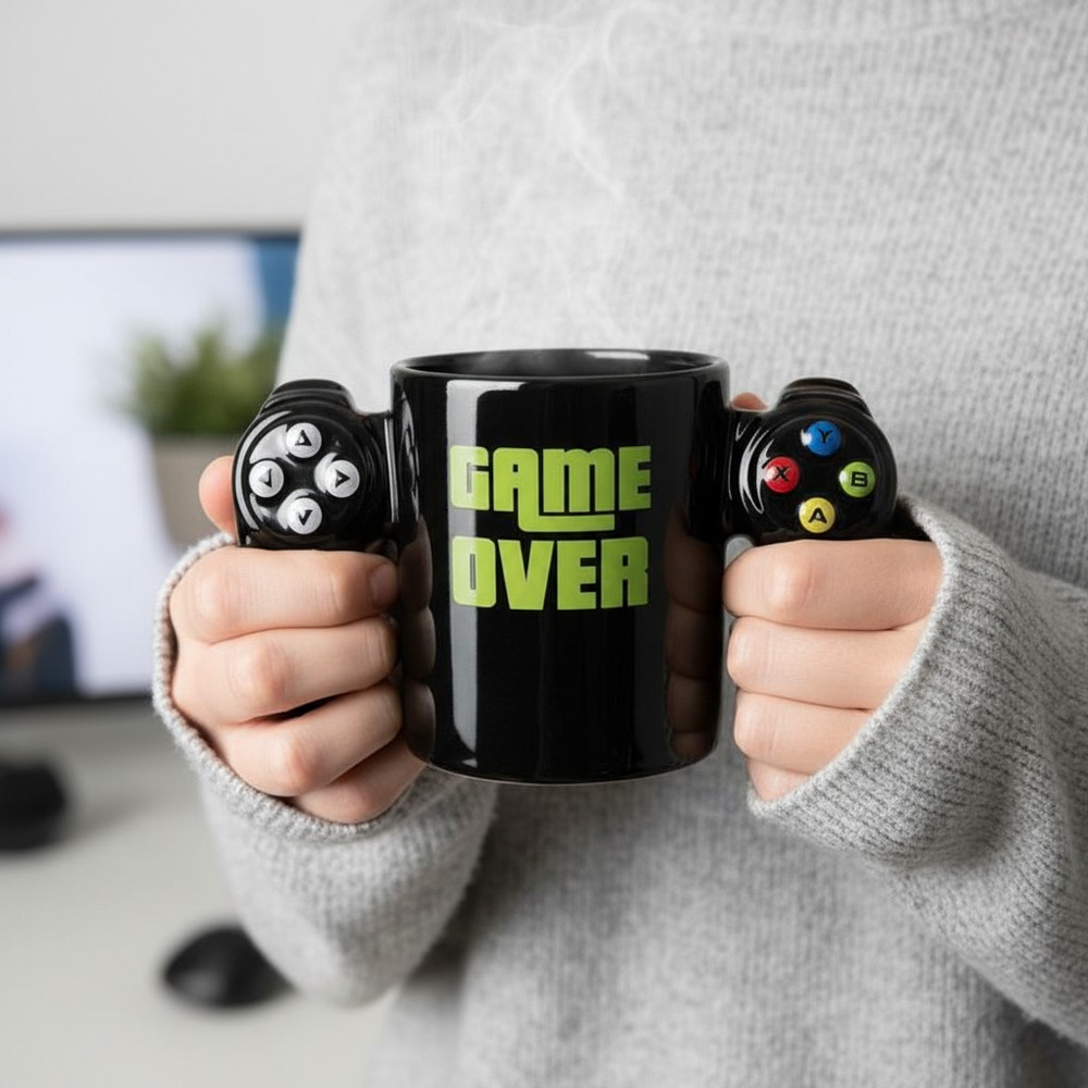 Game Over Krus Gavesæt (350 ml & 9 cm & 9,5 x 5 cm) | Computerspil Krus - Temashop