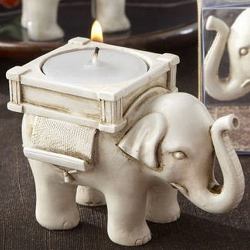 Elefant Fyrfadslysholder Antik Hvid (5 x 7,5 x 4,5 cm) | Elefant Lysestager - Temashop