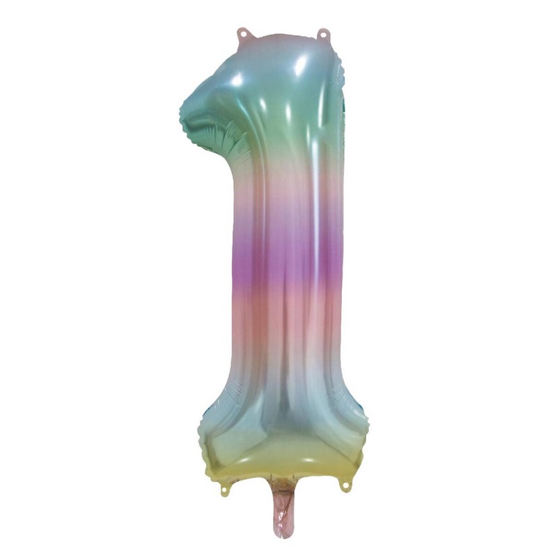 Stor Talballon Pastel Regnbue - 1 stk (86 cm) | Tal Folieballoner tal / bogstav - Temashop