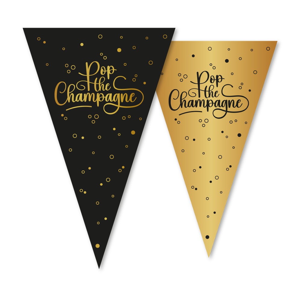 Pop the Champagne Guirlande Sort/Guld - 1 stk (20 x 30 cm x 10 m) | Nytår Guirlander - Temashop