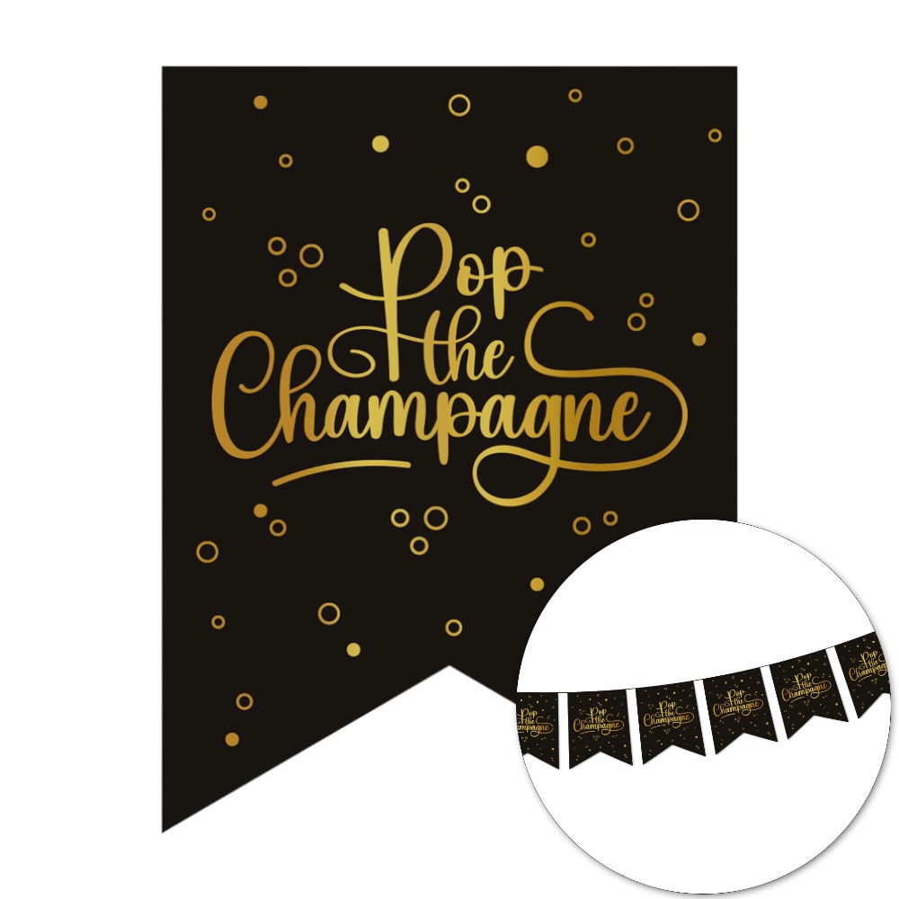 Pop the Champagne Vimpelguirlande Sort/Guld - 1 stk (6 m) | Nytår Guirlander - Temashop