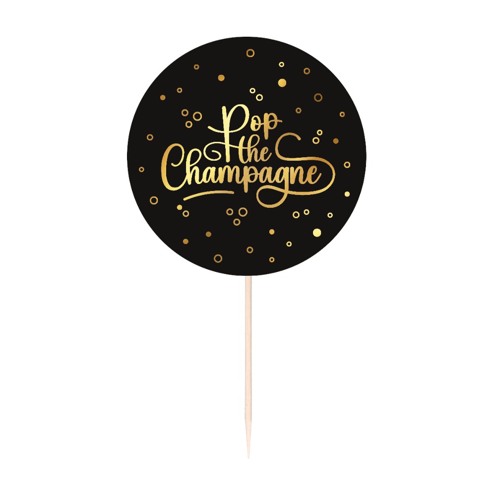 Pop the Champagne Kagepinde Sort/Guld - 25 stk | Nytår Kagepinde - Temashop
