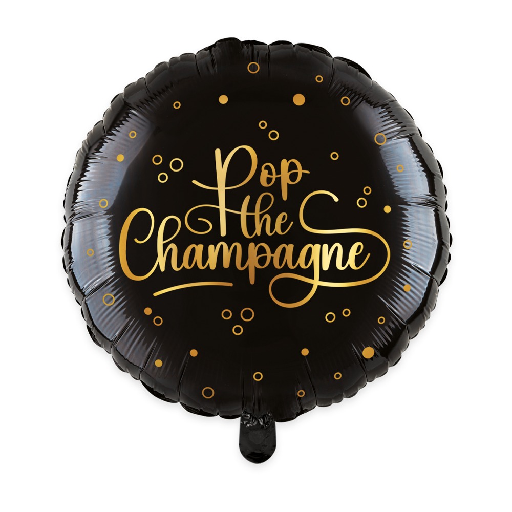 Pop the Champagne Folieballon Sort/Guld - 1 stk (46 cm) | Nytår Folieballoner - Temashop
