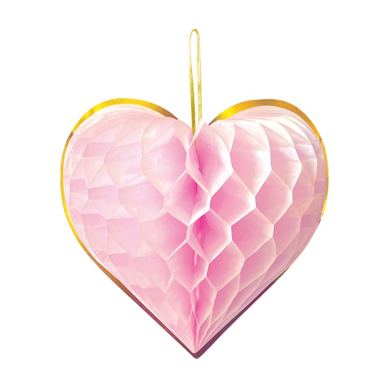 Honeycomb Hjerte Mix Farver - 4 stk (23 cm) | Kærlighed Honeycomb-figur - Temashop