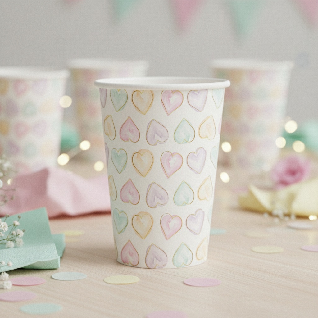 Hjerte Papkrus Pastel - 8 stk (210 ml) | Kærlighed Krus - Temashop