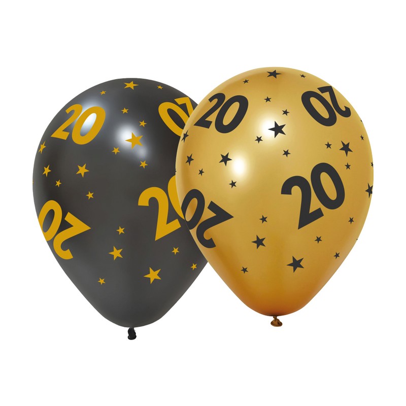 20 Års Golden Celebrations Latexballoner - 6 stk (30 cm) | 20 år Latexballoner - Temashop