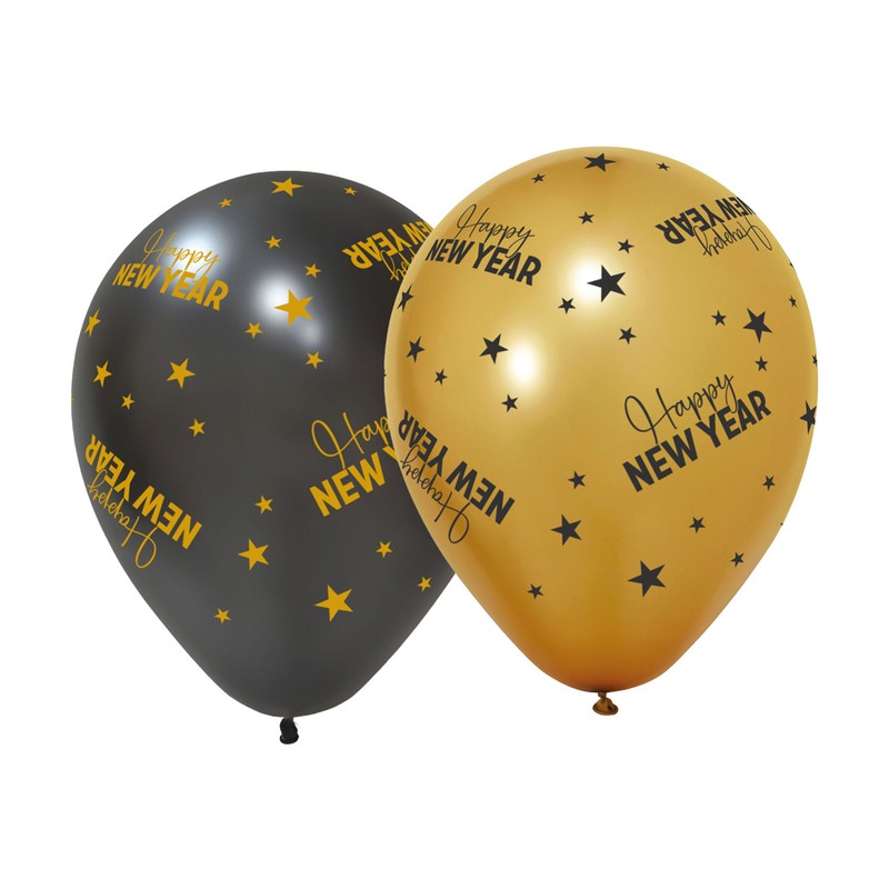 Happy New Year Golden Celebrations Latexballoner - 6 stk (30 cm) | Nytår Latexballoner - Temashop