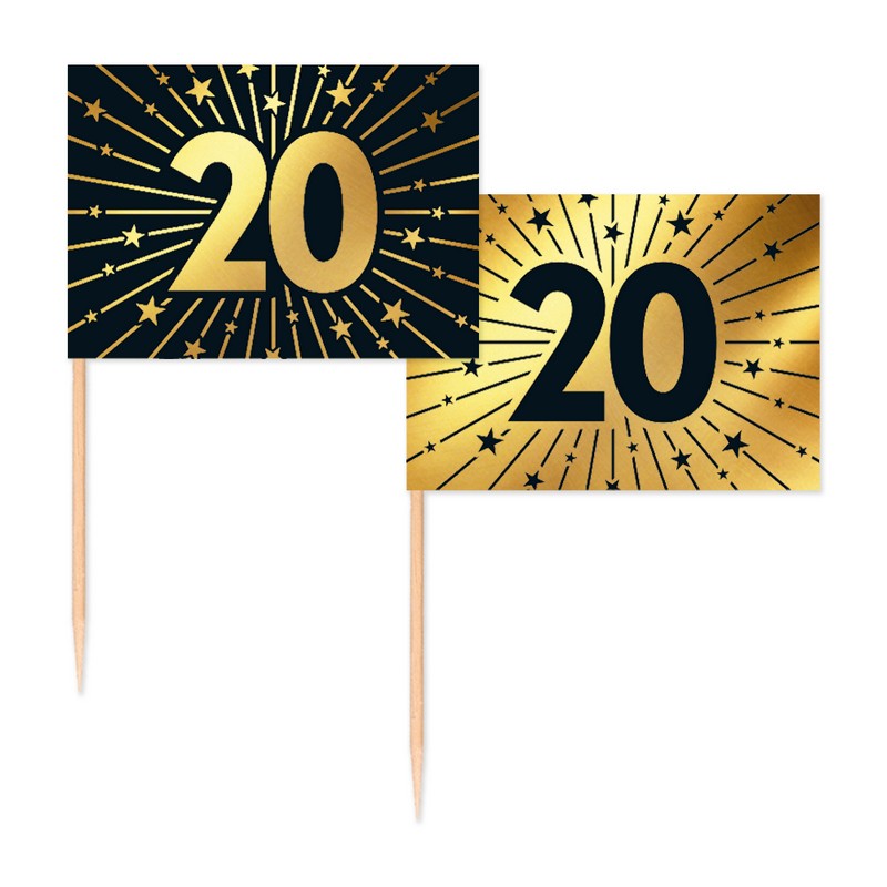 20 Års Golden Celebrations Kagepinde - 50 stk | 20 år Kagepinde - Temashop