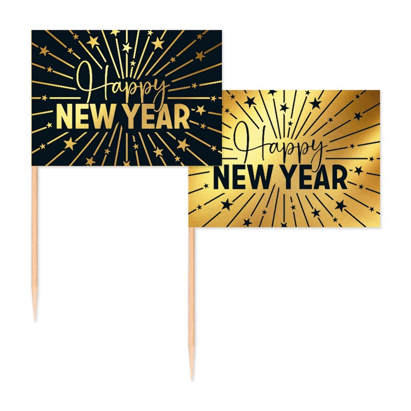 Happy New Year Golden Celebrations Kagepinde - 50 stk | Nytår Kagepinde - Temashop