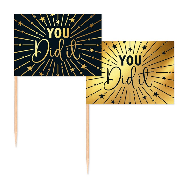 You Did It Golden Celebrations Kagepinde - 50 stk | Tillykke Kagepinde - Temashop