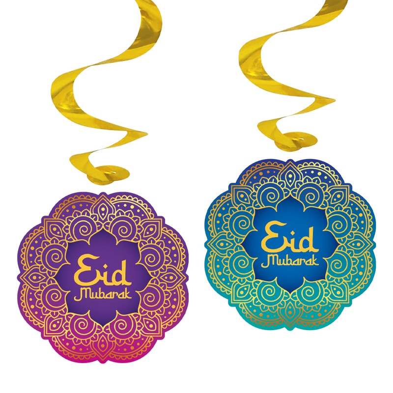 Eid Mubarak Swirls Lilla/Blå - 4 stk | Eid Spiraler/string - Temashop