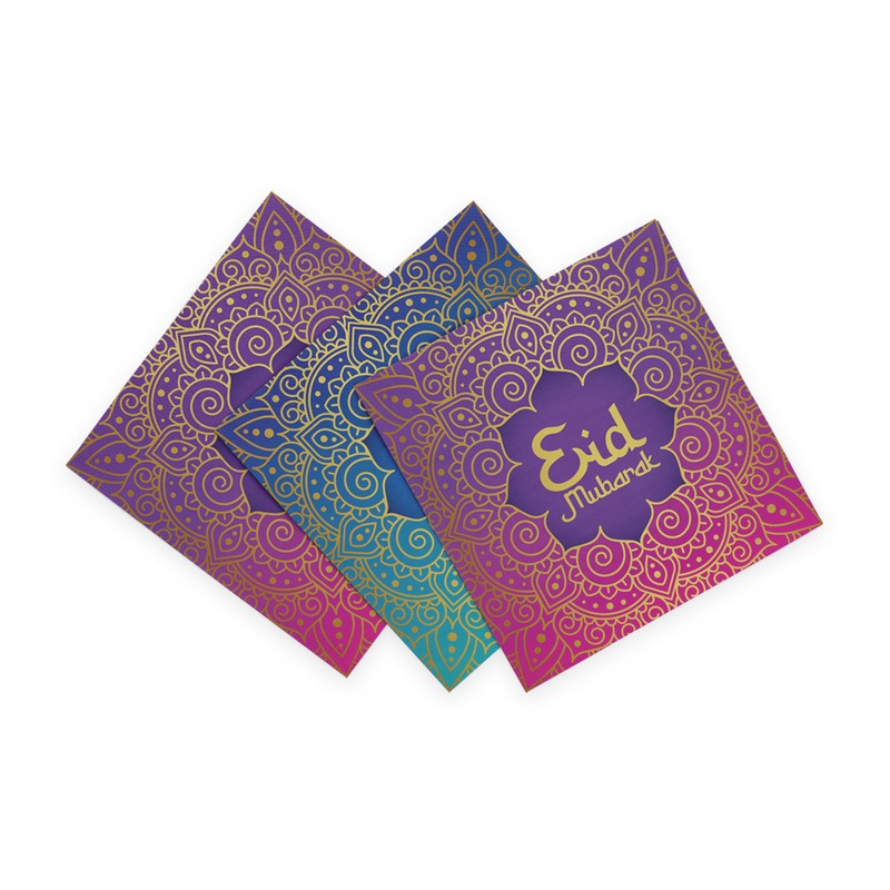 Eid Mubarak Servietter Lilla/Blå - 20 stk (33 x 33 cm) | Eid Servietter - Temashop