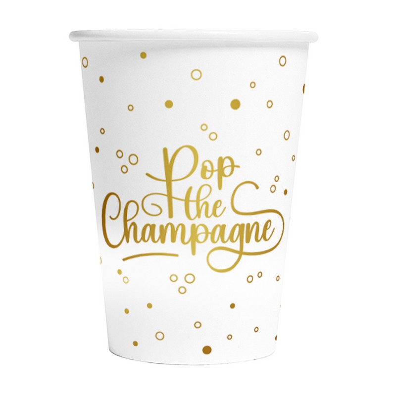 Pop the Champagne Papkrus - 8 stk (210 ml) | Guld tema Krus - Temashop
