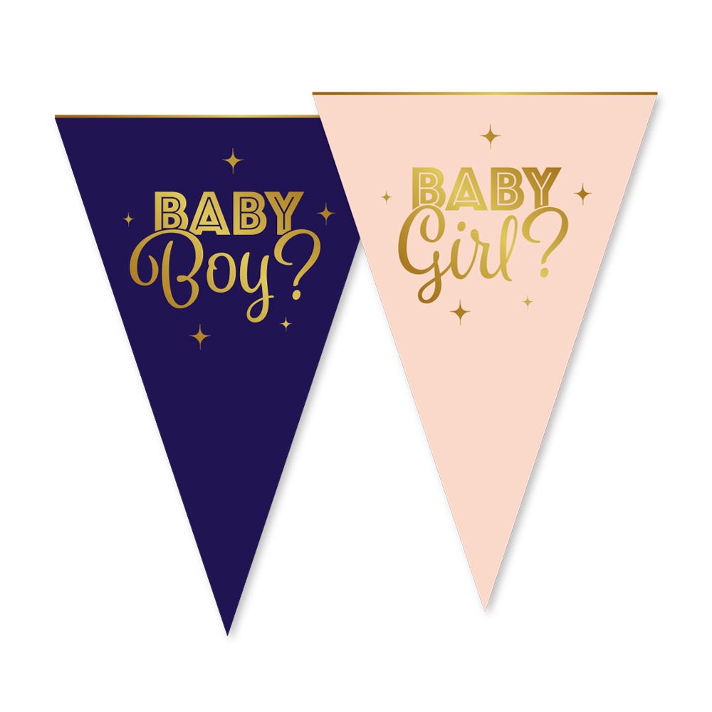 Gender Reveal Guirlande Blå/Lyserød - 1 stk (20 x 30 cm x 6 m) | Gender Reveal Guirlander - Temashop
