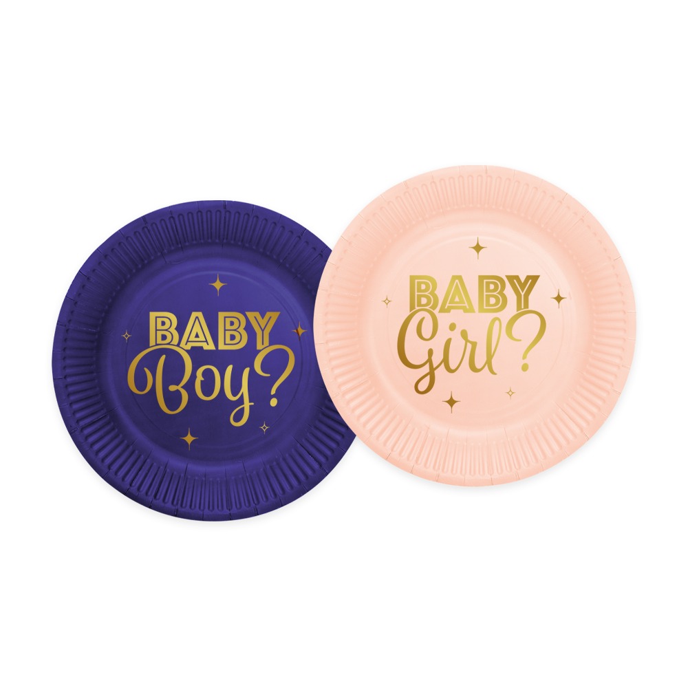 Gender Reveal Paptallerkener Blå/Lyserød - 8 stk (Ø 18 cm) | Gender Reveal Tallerkner - Temashop