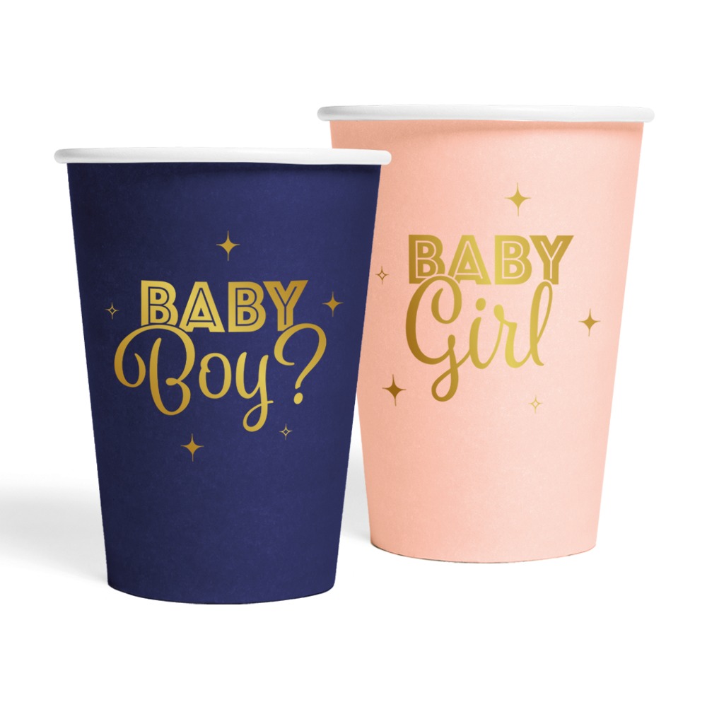 Gender Reveal Papkrus Blå/Lyserød - 8 stk (210 ml) | Gender Reveal Krus - Temashop