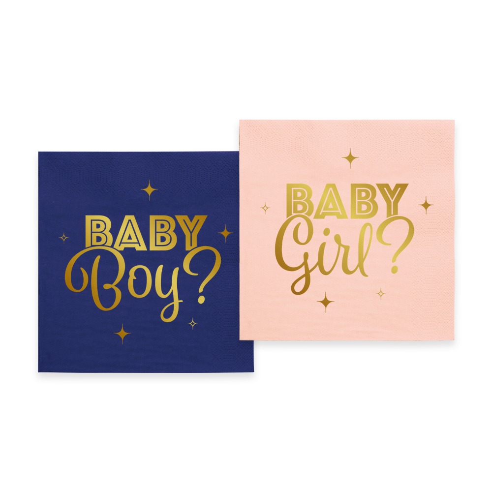 Gender Reveal Servietter Blå/Lyserød - 20 stk (33 x 33 cm) | Gender Reveal Servietter - Temashop