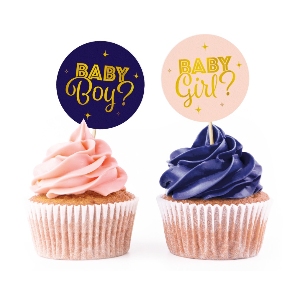 Gender Reveal Kagepinde Blå/Lyserød - 12 stk | Gender Reveal Kagepinde - Temashop