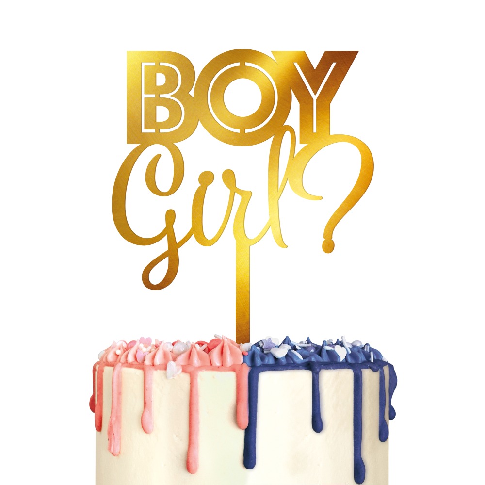 Boy or Girl? Kagetopper Guld - 1 stk | Gender Reveal Kagefigur / kagetopper - Temashop
