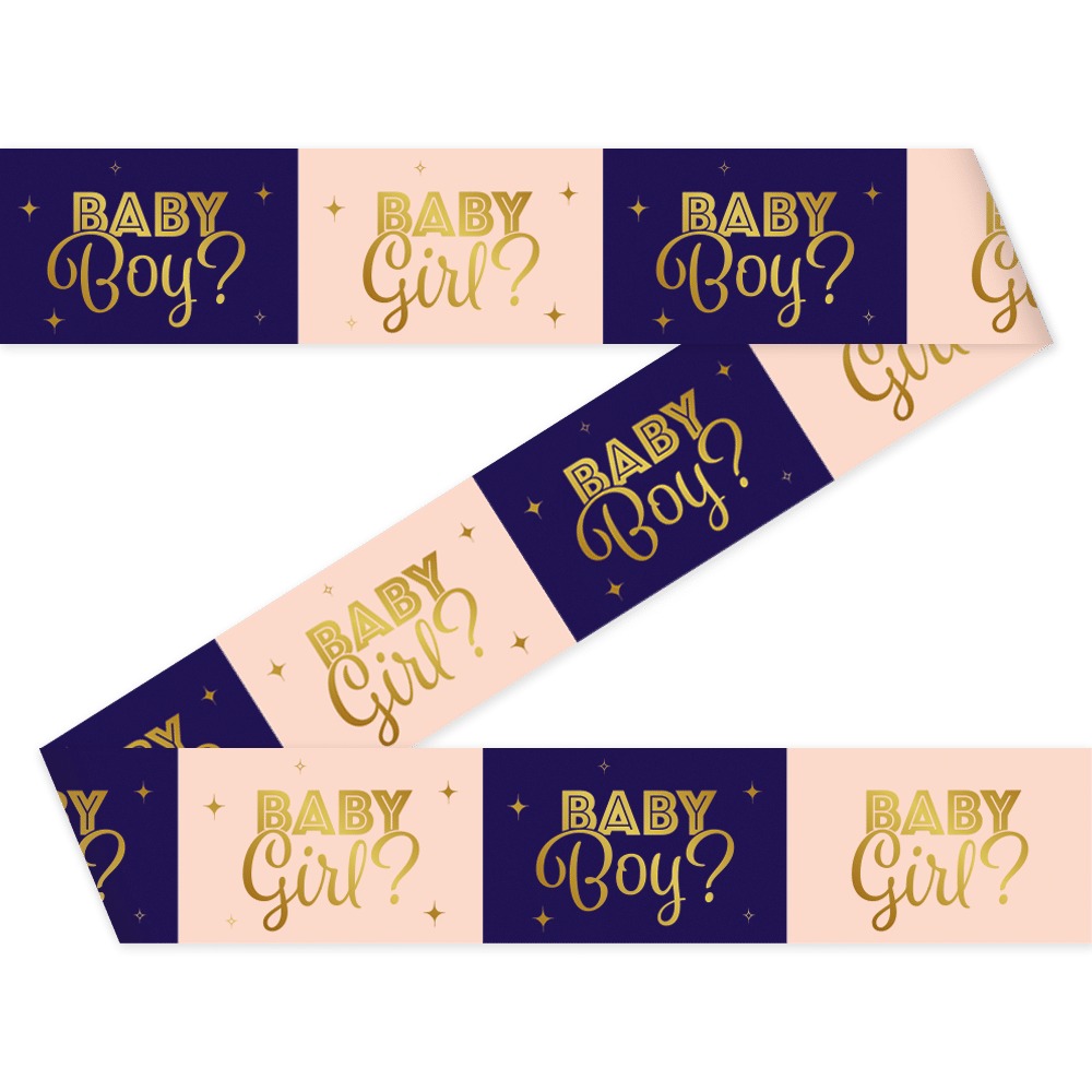 Gender Reveal Bånd Blå/Lyserød - 1 stk (12 m) | Gender Reveal Afskærmningsbånd - Temashop
