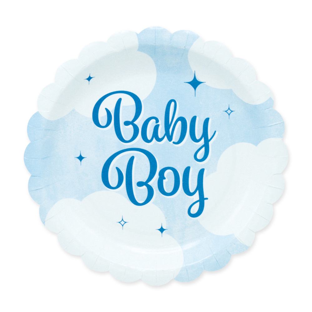 Baby Boy Paptallerkener Blå - 8 stk (19 cm) | Babyshower Tallerkner - Temashop
