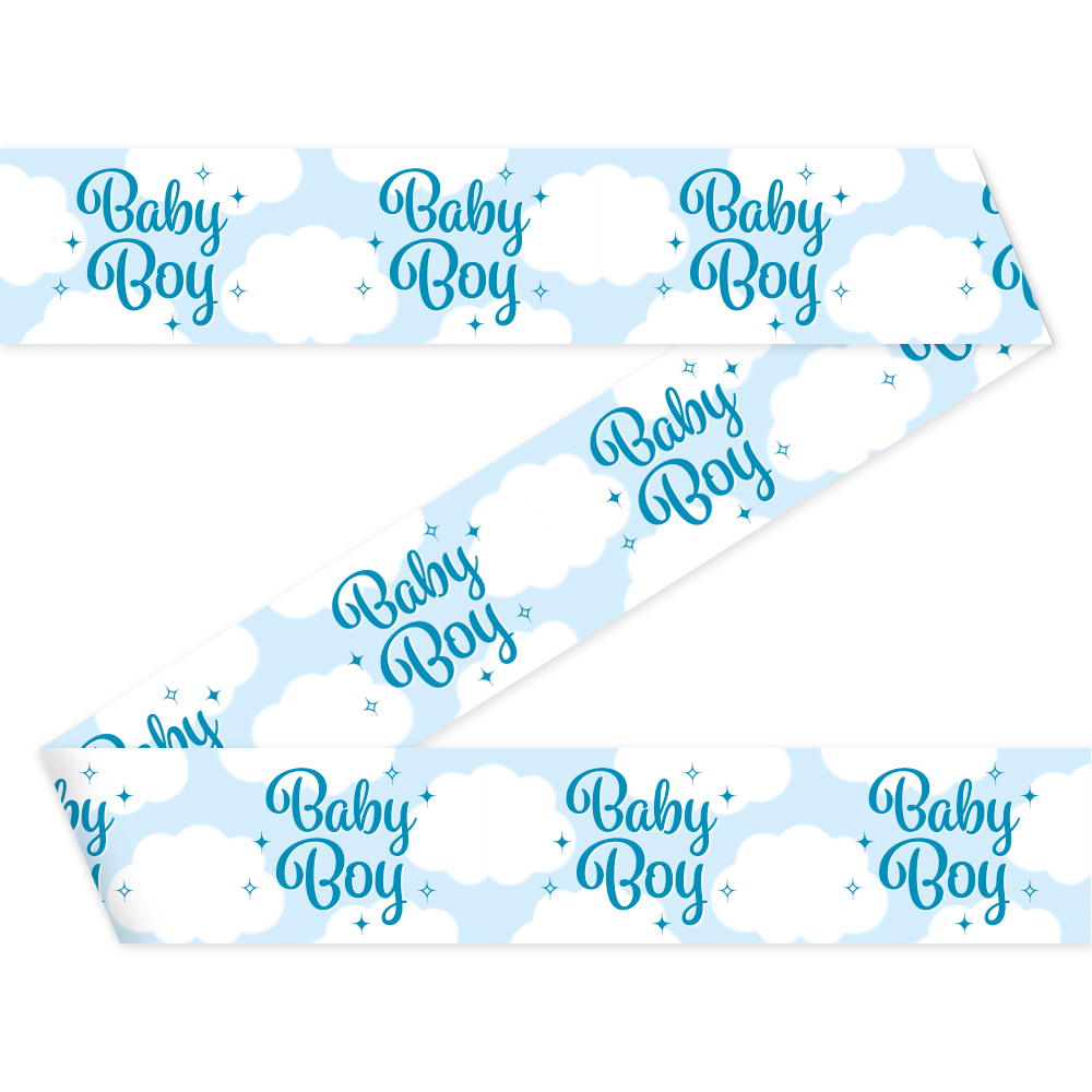 Baby Boy Tape Blå/Hvid - 1 stk (12 m) | Babyshower Afskærmningsbånd - Temashop
