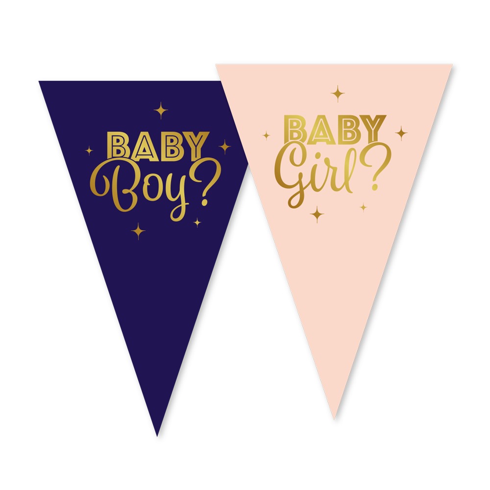 Gender Reveal Guirlande Blå/Lyserød - 1 stk (20 x 30 cm x 10 m) | Gender Reveal Guirlander - Temashop
