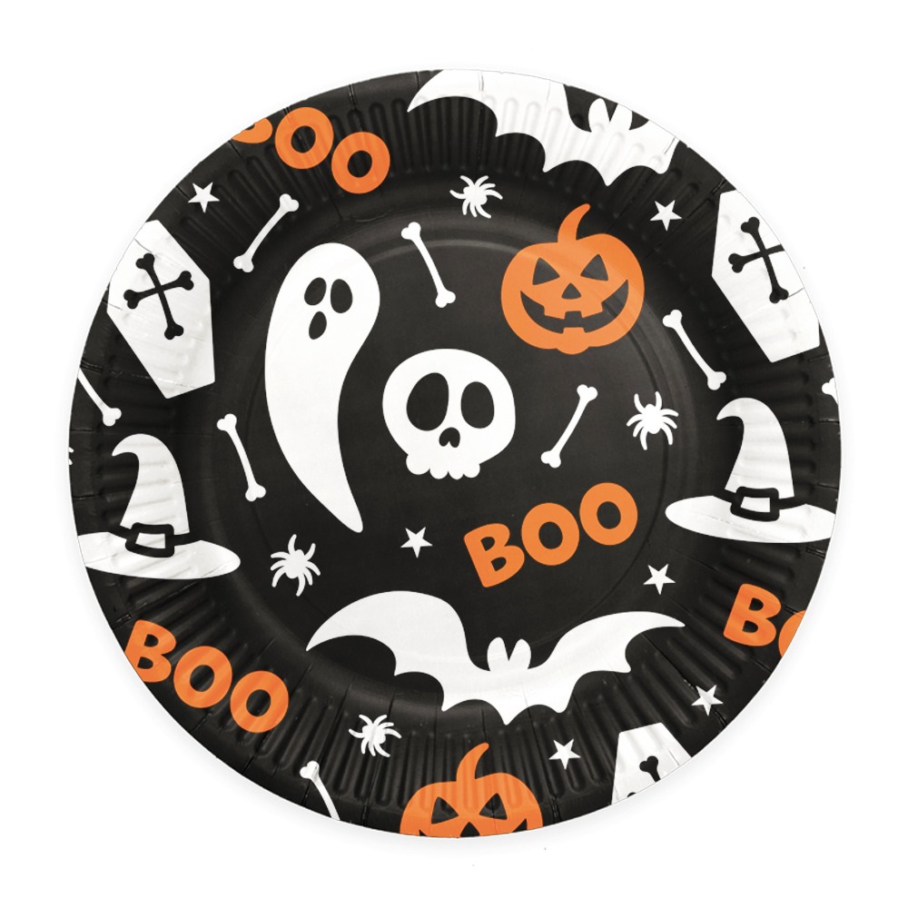 Halloween Boo Paptallerkener Sort/Hvid/Orange