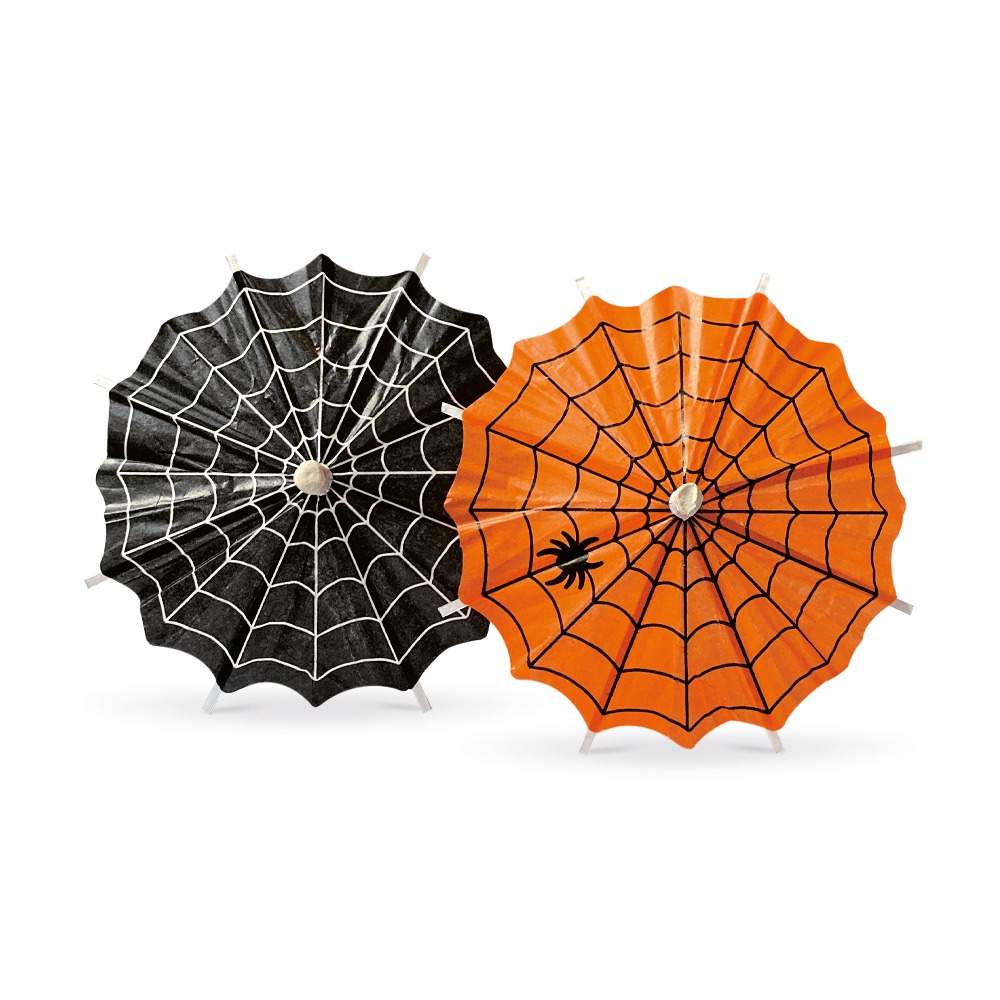 Halloween Spindelvæv Parasol Kagepinde Sort/Orange