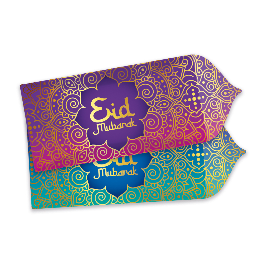 Eid Mubarak Gavekuverter - 4 stk (9 x 17,5 cm) | Eid Kort / Invitationer / Gode råd - Temashop