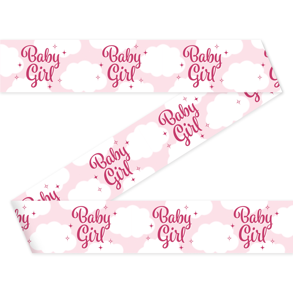 Baby Girl Tape Pink/Hvid - 1 stk (12 m) | Babyshower Afskærmningsbånd - Temashop