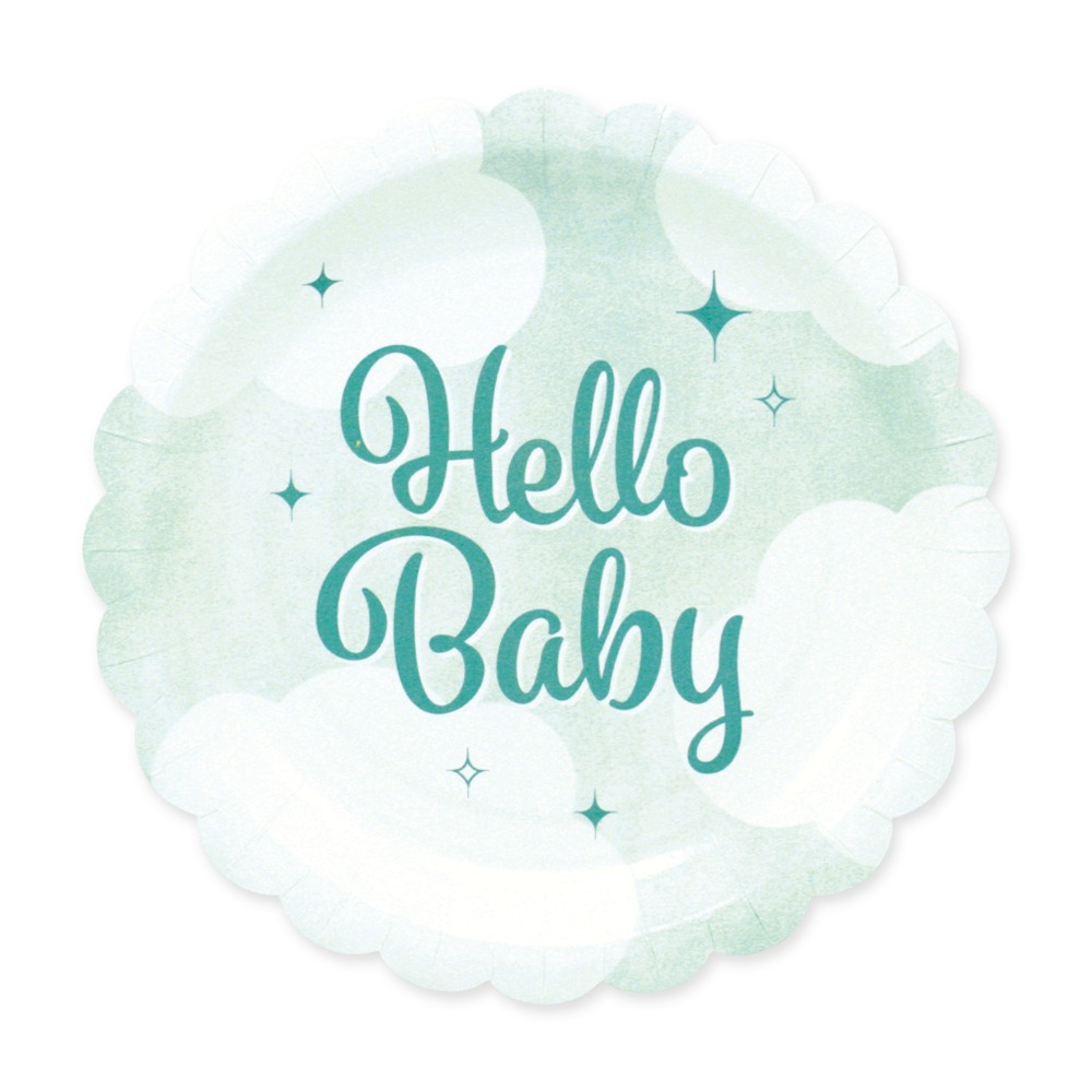 Hello Baby Paptallerkener Grøn - 8 stk (Ø 19 cm) | Babyshower Tallerkner - Temashop