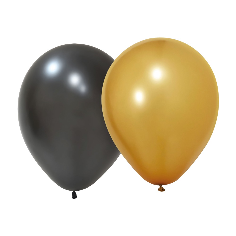 Latexballoner Sort/Guld - 6 stk (31 cm) | Guld tema Latexballoner - Temashop