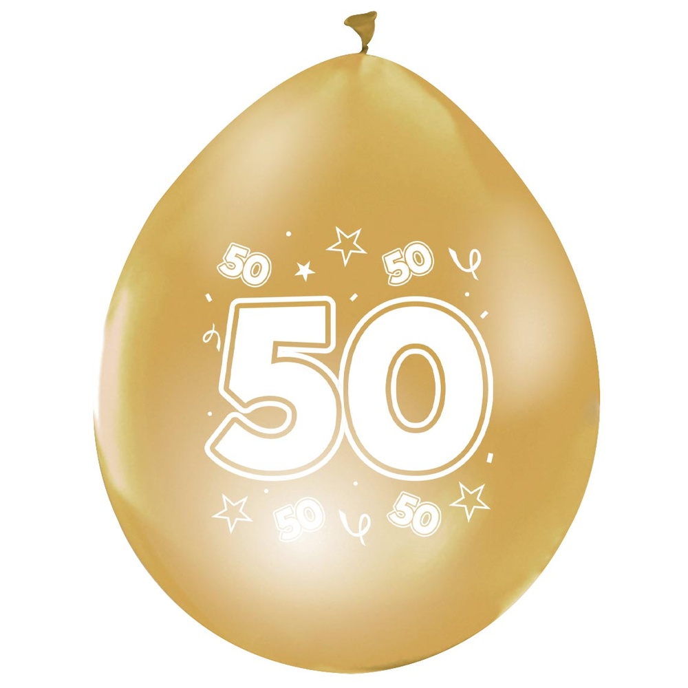50 Års Latexballoner Guld - 8 stk (31 cm) | 50 år Latexballoner - Temashop