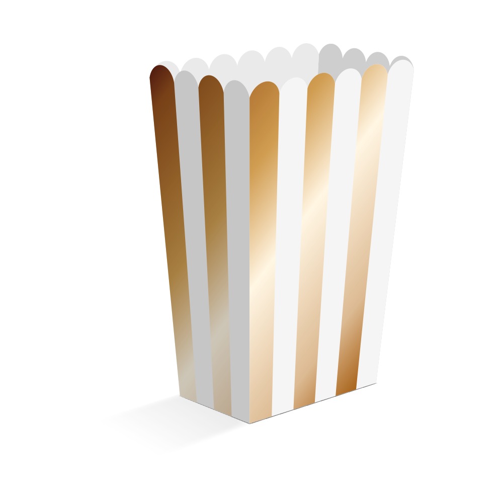 Stribede Popcornbægre Hvid/Guld - 8 stk (6,3 x 4,4 x 13,5 cm) | Guld tema Bægre - Temashop