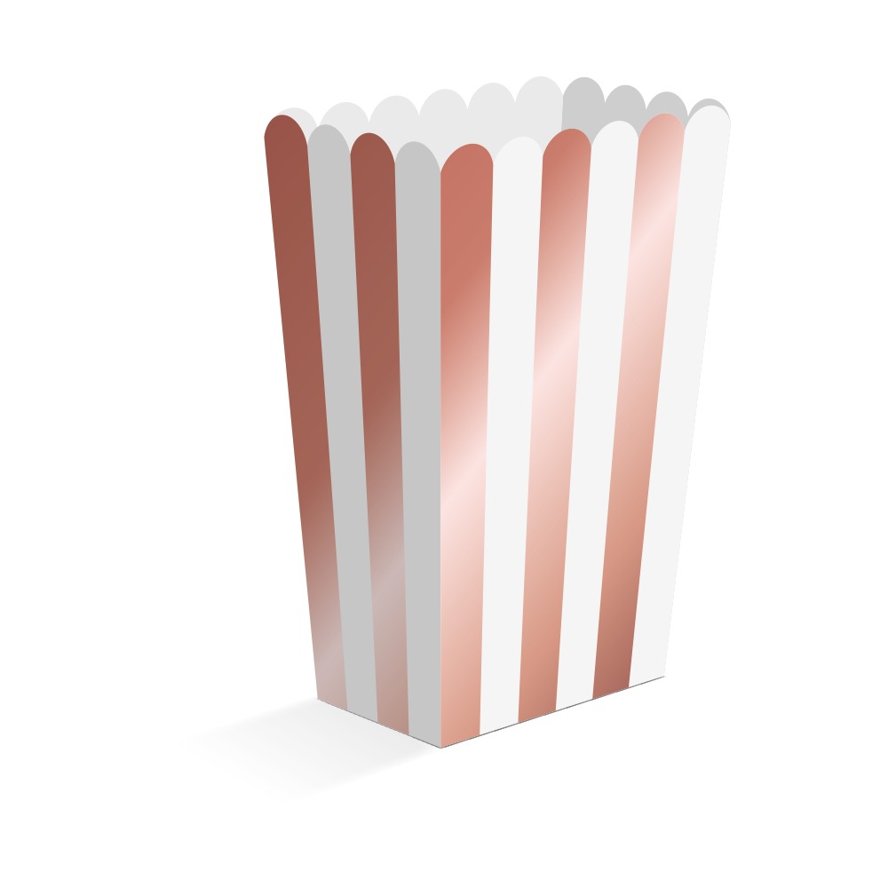 Stribede Popcornbægre Hvid/Rosaguld - 8 stk (6,3 x 4,4 x 13,5 cm) | Rosaguld tema Bægre - Temashop