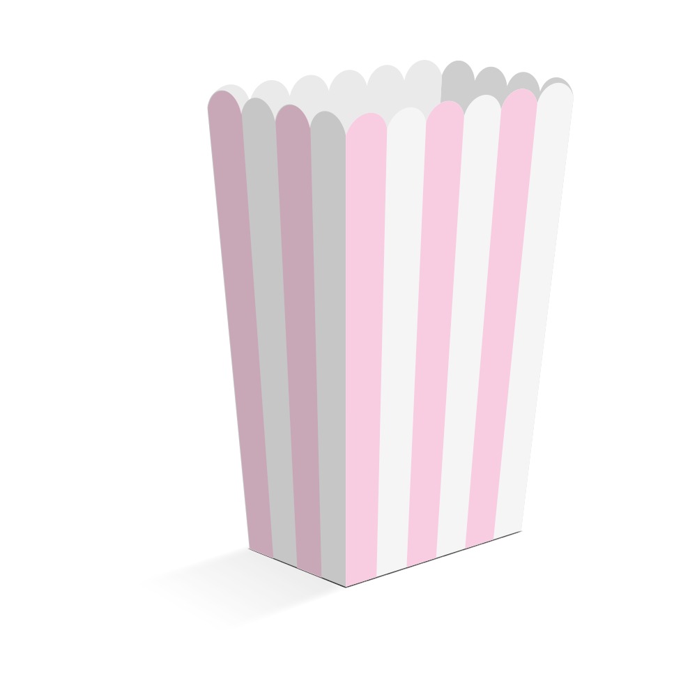 Stribede Popcornbægre Hvid/Lyserød - 8 stk (6,3 x 4,4 x 13,5 cm) | Lyserødt Tema Bægre - Temashop
