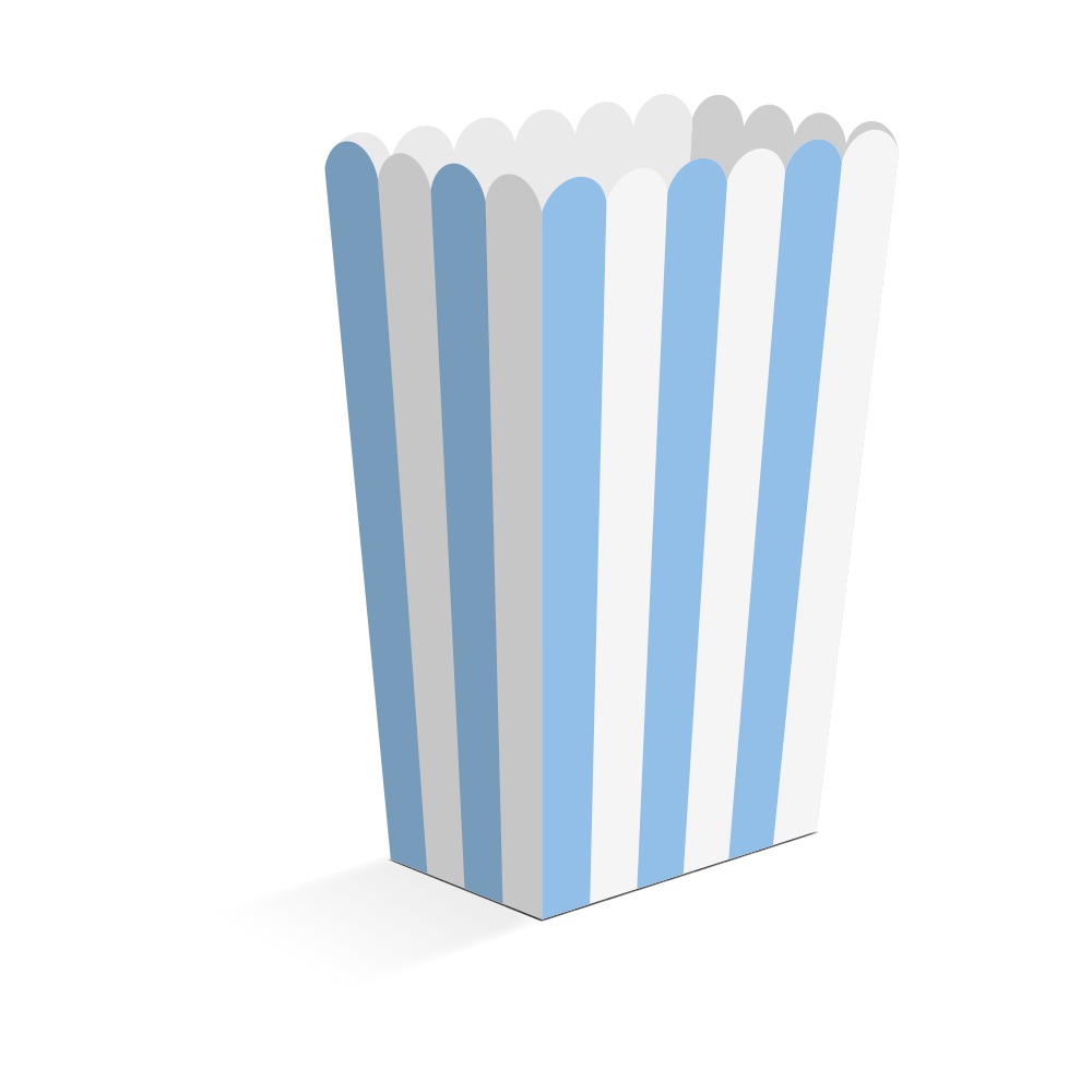 Stribede Popcornbægre Hvid/Lyseblå - 8 stk (6,3 x 4,4 x 13,5 cm) | Lyseblåt Tema Bægre - Temashop