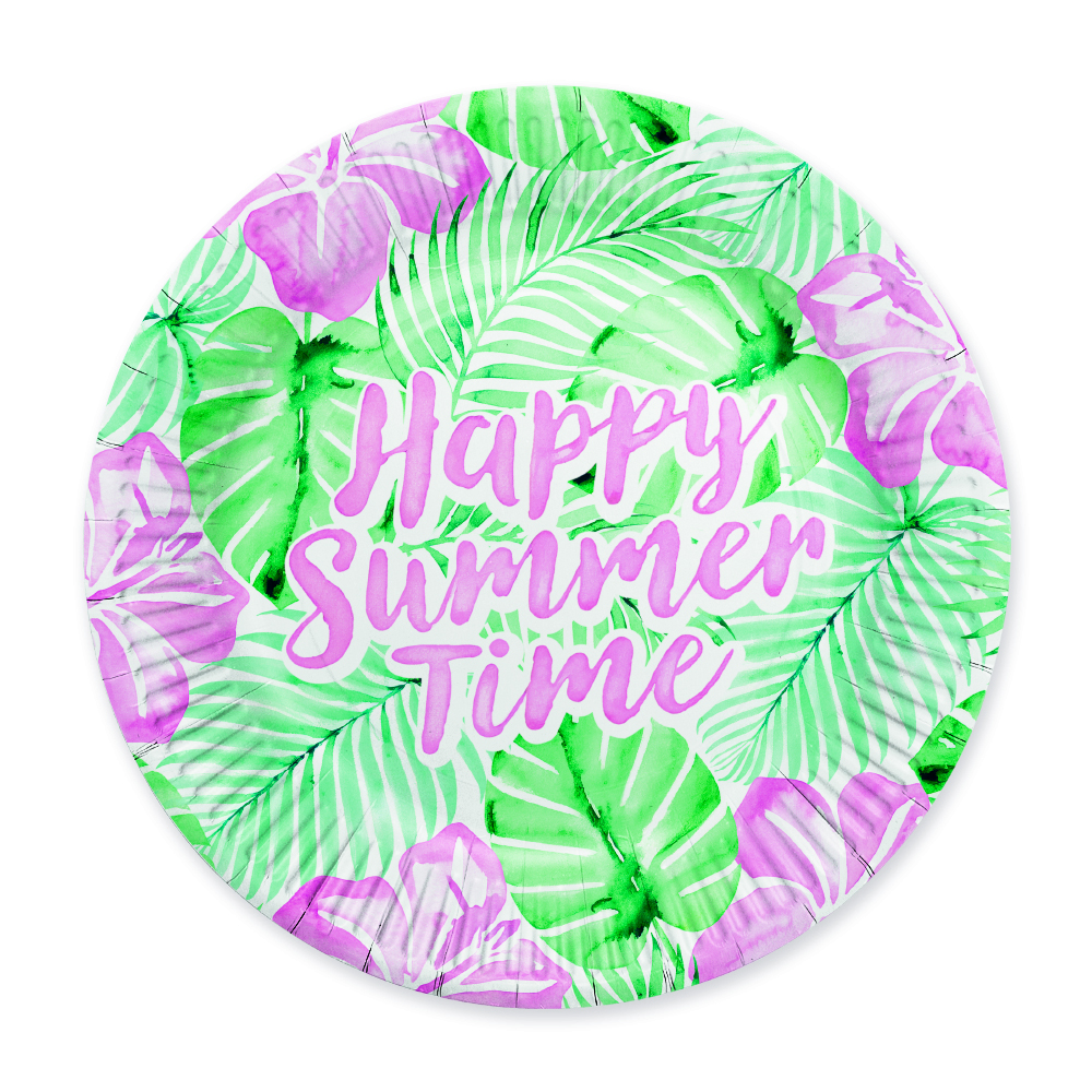 Happy Summer Time Paptallerkener - 8 stk (Ø 23 cm) | Sommer Tallerkner - Temashop
