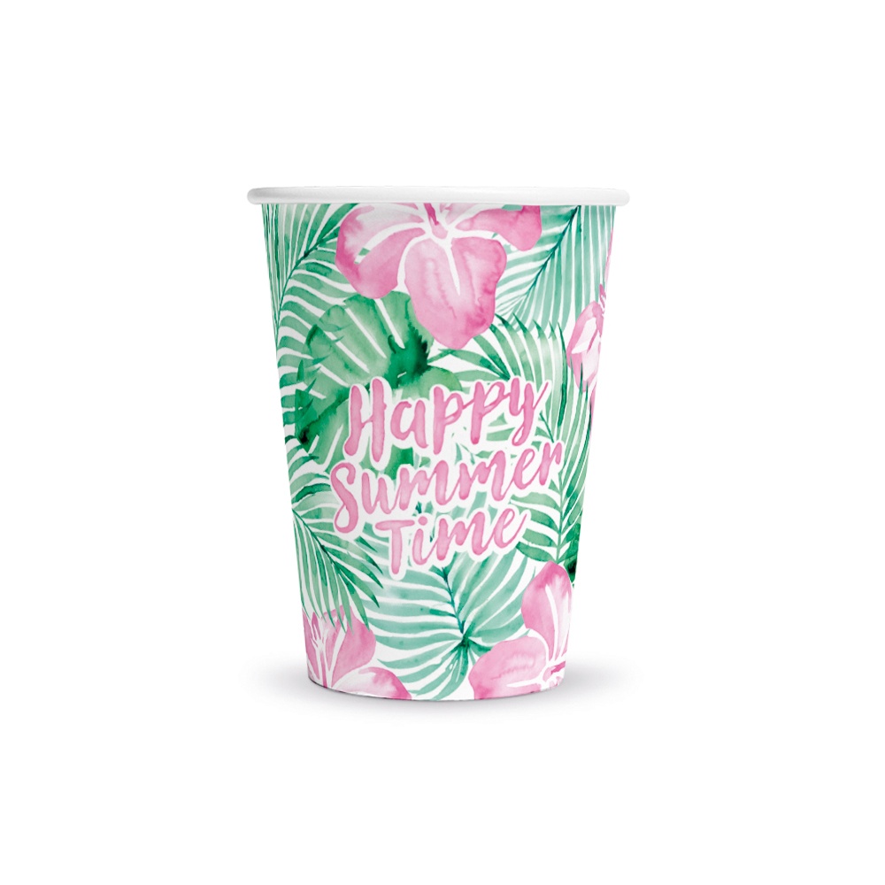 Happy Summer Time Papkrus Grøn/Pink - 8 stk (210 ml) | Sommer Krus - Temashop