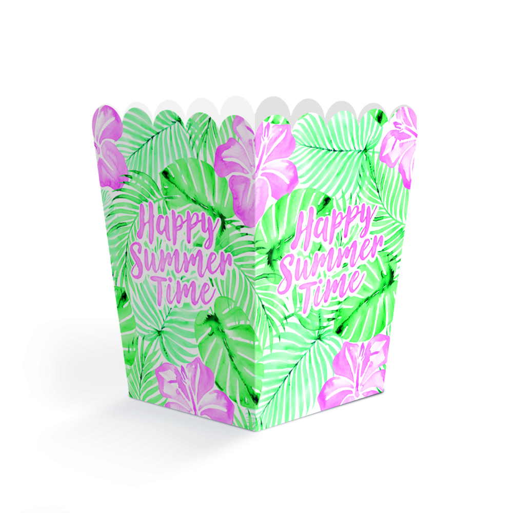 Happy Summer Time Snackboks Grøn/Lyserød - 8 stk (6,3 x 6,3 x 10,5 cm) | Sommer Bægre - Temashop
